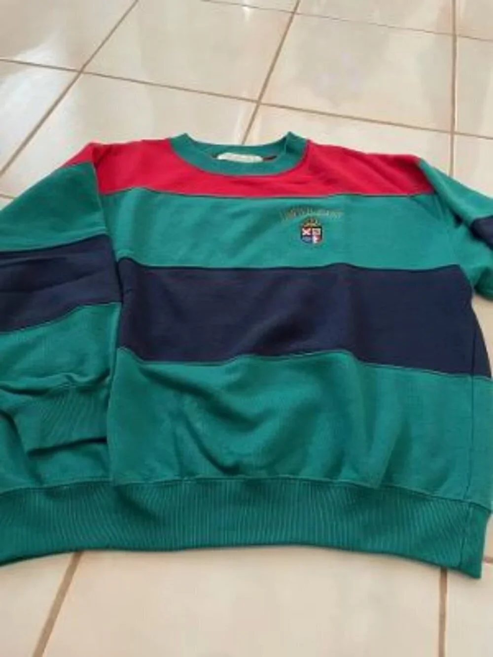 The Limited Green, Navy and Red Striped Pullover. XL. Retro